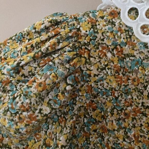 Celia B Sz M Corduroy Virginia Floral Peasant Top Blouse Lace Trim NWT - Picture 9 of 12
